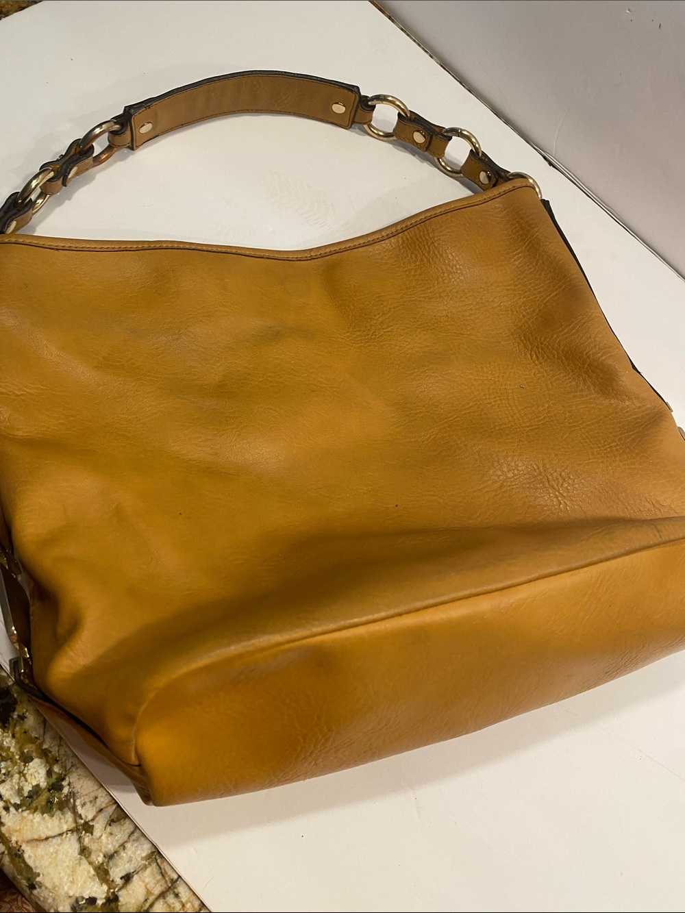 Dana Bachman Brown faux leather  Bag with Gold Buckle
